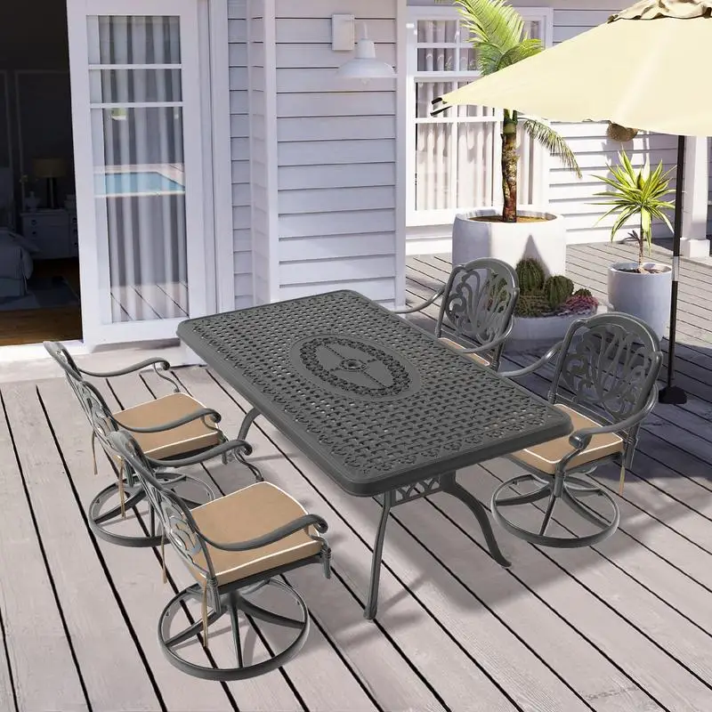 

Обеденный набор из 5 предметов из литого алюминия для погоды с 4 вращающимися стульями и прямоугольным столом, черная рама, SKU W1710S00283