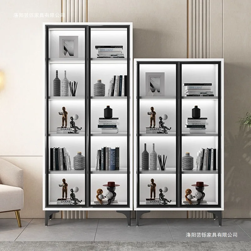 Bookcase with glass door transparent wine cabinet light luxury household living room integrated whole wall multi-layer bookshelf - view 3