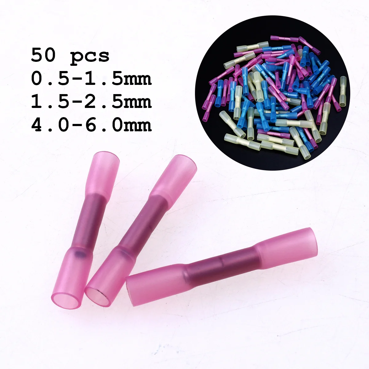 

50pcs Heatshrinkable Waterproof Butt Heatshrinkable Terminals Crimp Connectors Terminal Set For Wet Damp Areas Mixed Color