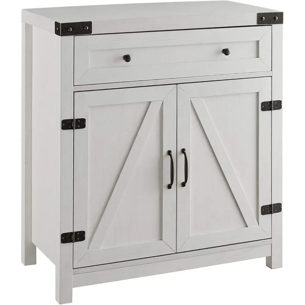 

30 Inch Double Barn Door Kitchen Pantry Cabinet with Drawer, Brushed White