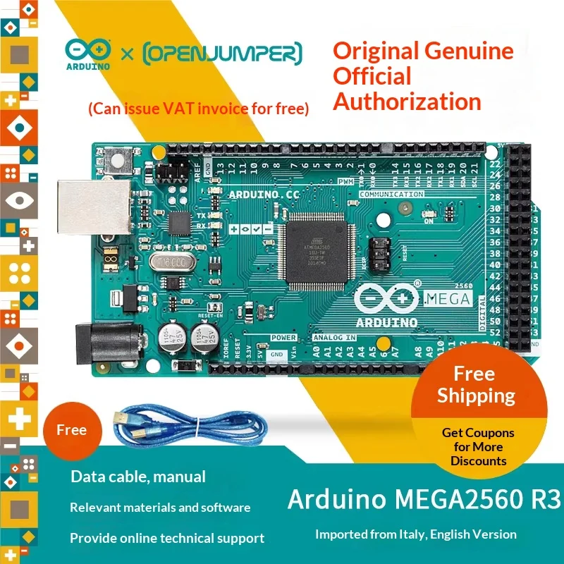 carte-mere-de-developpement-arduino-mega2560-r3-d'origine-microcontroleur-officiellement-autorise-en-italie