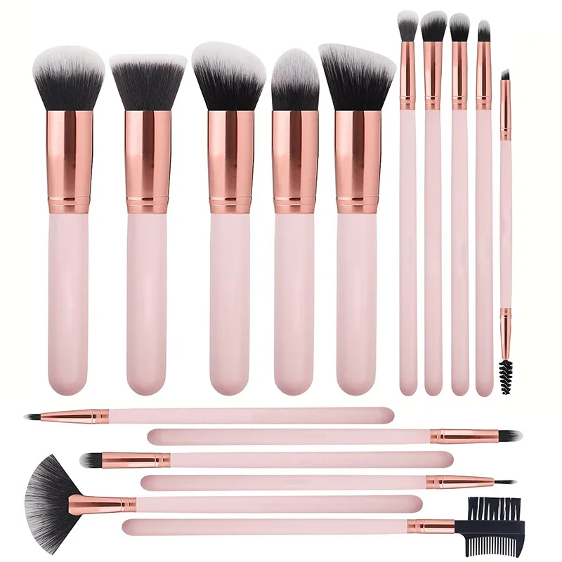 Make-up-Pinsel mit einzelnem Holzgriff im Set für Gesichtsgrundierung, loses Puder und Lidschatten, Lippenapplikator, Concealer, Lippenbalsam-Werkzeuge