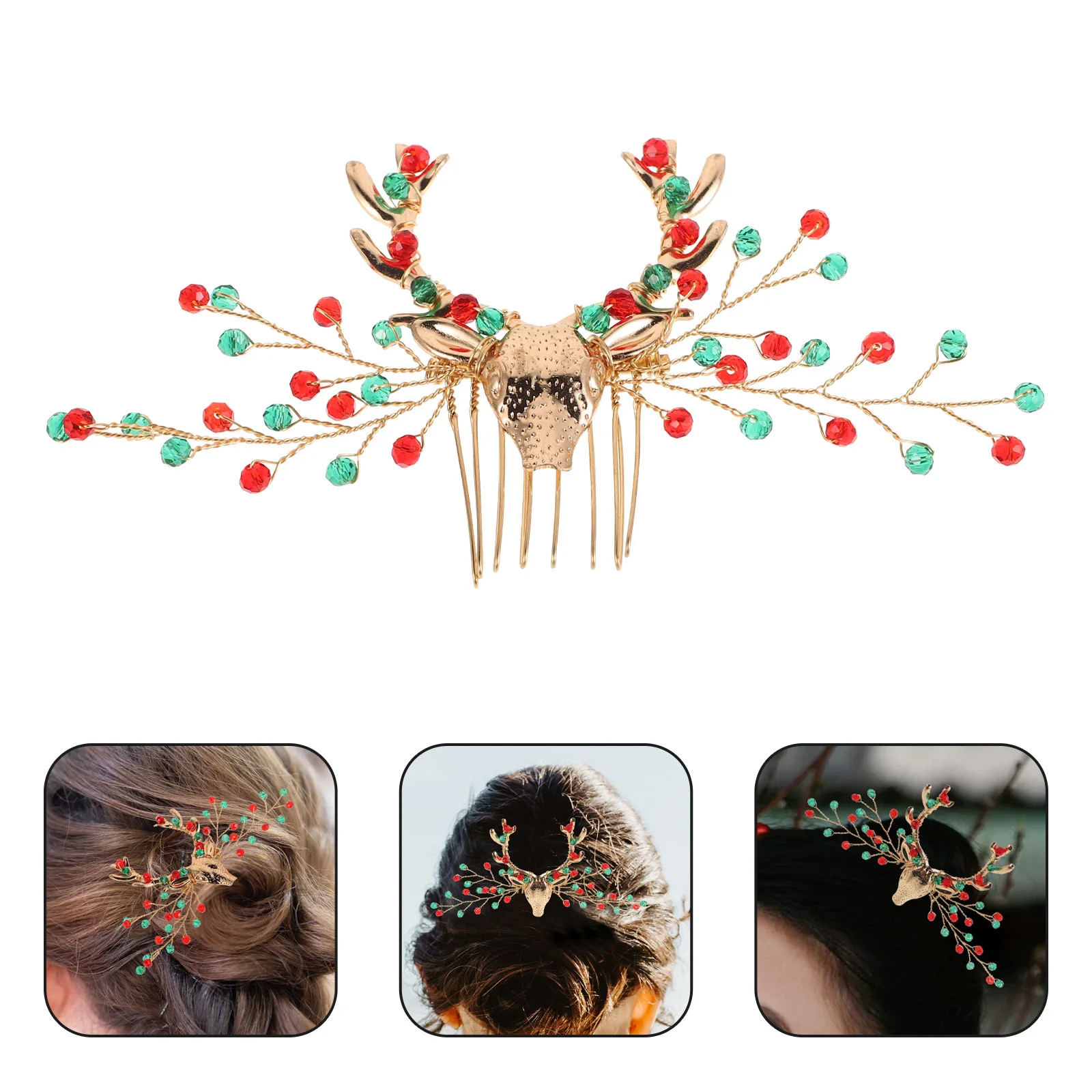 

Женский рождественский головной убор со стразами, расческа в форме оленя, нежный аксессуар для волос, вечерние украшения для волос, многоразовый головной убор