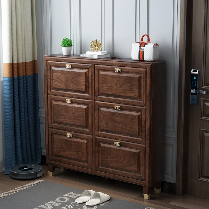 

Новый ультратонкий шкаф для обуви из цельного дерева в китайском стиле, гостиная, простой современный вход, маленькая гостиная