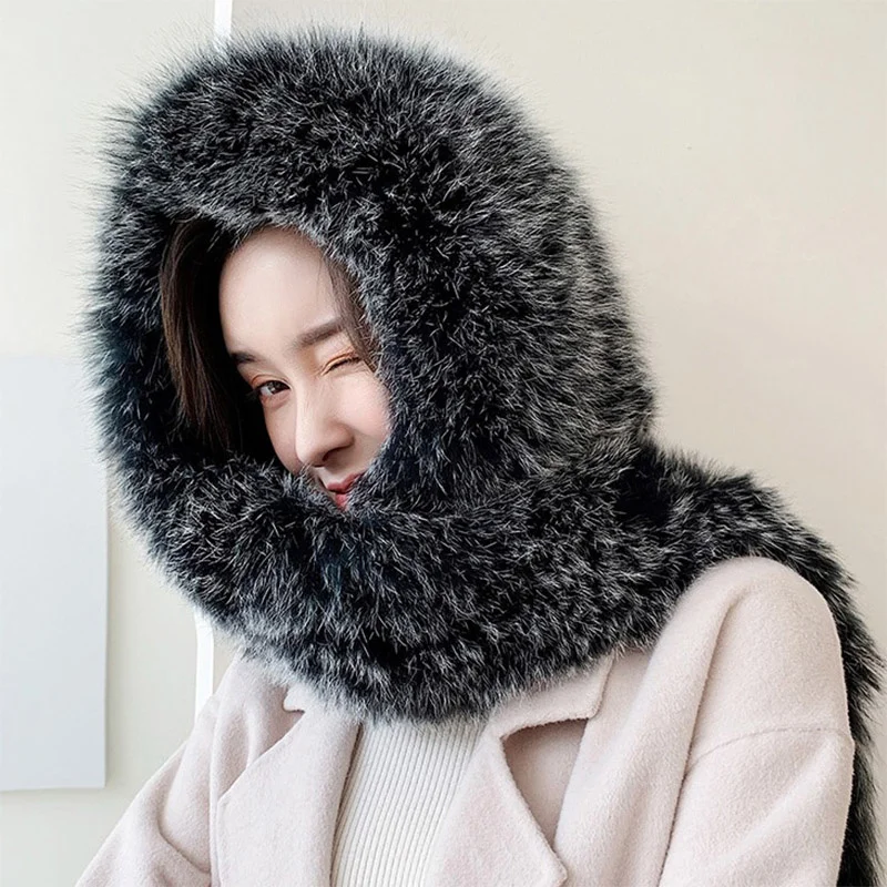 

Women’s New Woven Fox Hair Wind And Snow Hat Fashion Thickened Woven Scarf Hat Korean Edition Winter Outdoor Warmth Hat