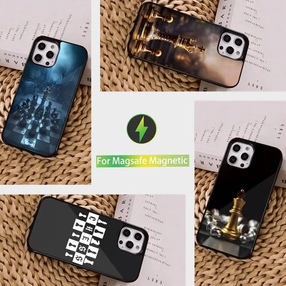 

Board Pieces Chess Case For iPhone 16,15,14,17,13,12,11,Pro,Max,Plus,Mini, Magsafe,Magnetic Wireless Charging Case