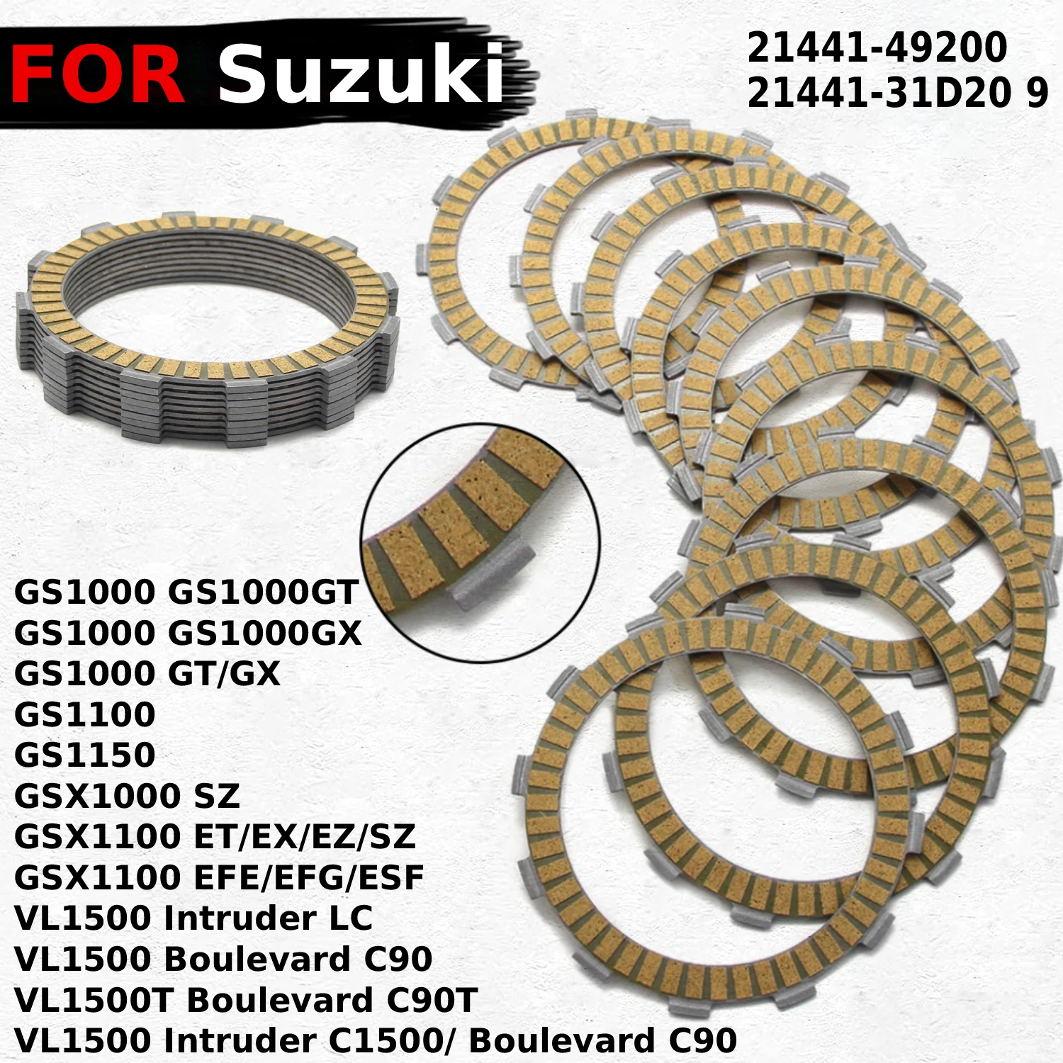 

Motorcycle Friction Clutch Discs For Suzuki VL1500 Intruder LC C1500 Boulevard C90 VL1500T C90T OEM:21441-49200/21441-31D20 9