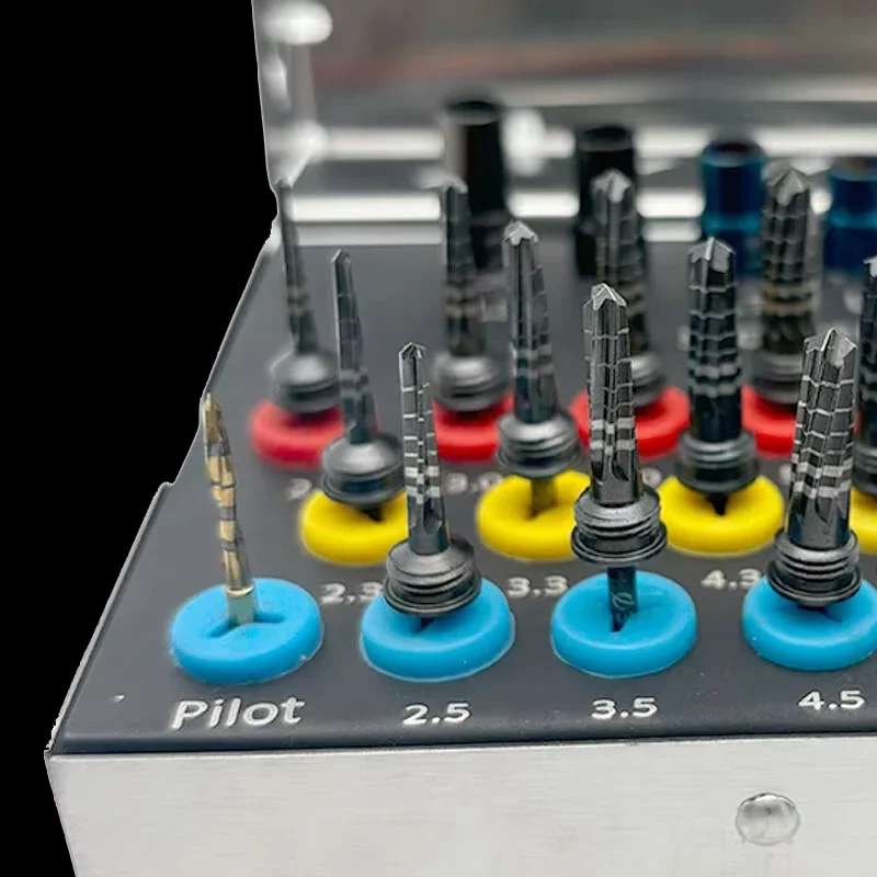 

21 шт., черный комплект бор для оссейдификации, система сверления для зубных имплантатов с ограничителями глубины, набор хирургических конденсаторов для костей