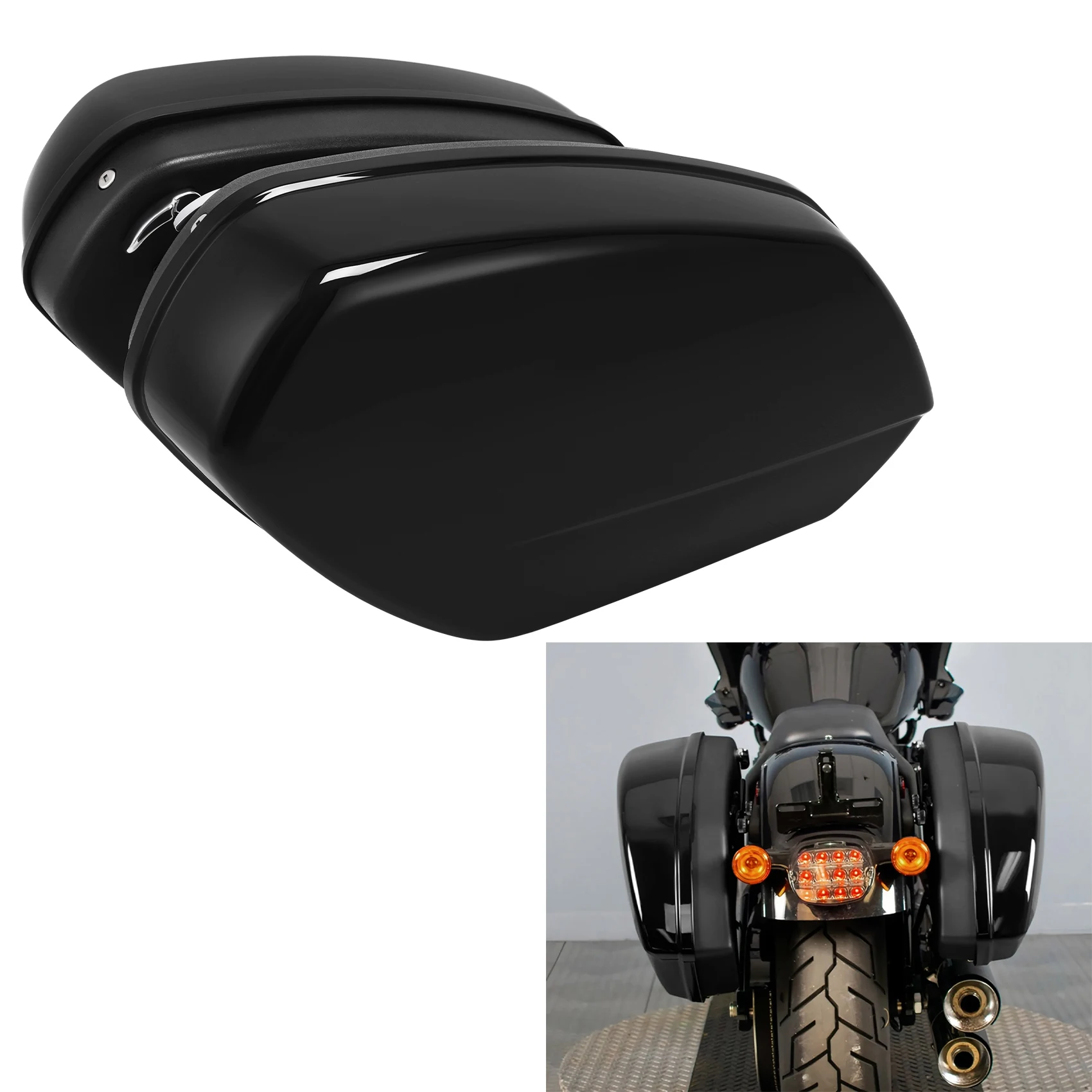 

Motorcycle Vivid Black Hard Saddlebags Fit For Harley Fat Boy Breakout FXBR FLFB 2018-2024