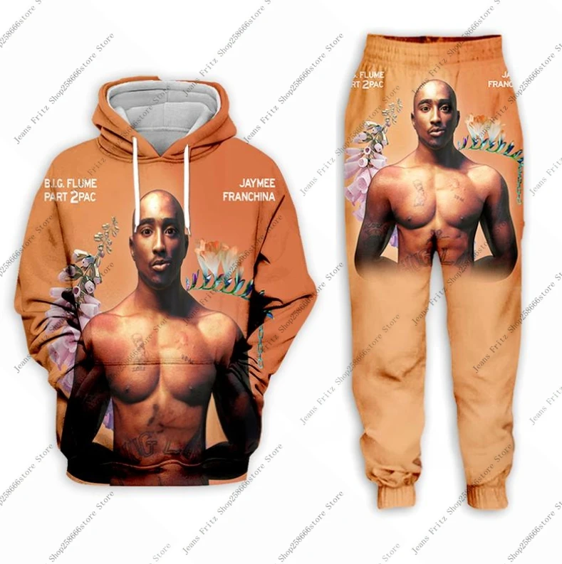 2PAC TUPAC Hooded 2Pcs Set 3D Print Hoodie Sweatshirt Men\'s Tracksuit 2 Piece Set Sportwear Men Women Unisex Clothing Kids Suit