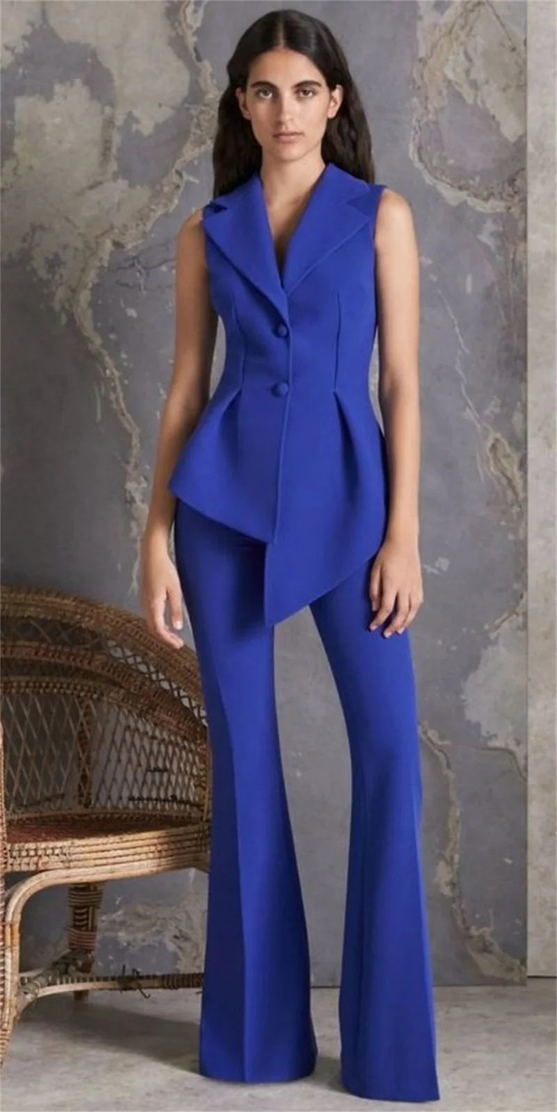 Abiti da donna estivi firmati Set gilet + pantaloni 2 pezzi taglia personalizzata blu senza maniche abito da ballo smoking da sposa formale da ufficio Lady Wear