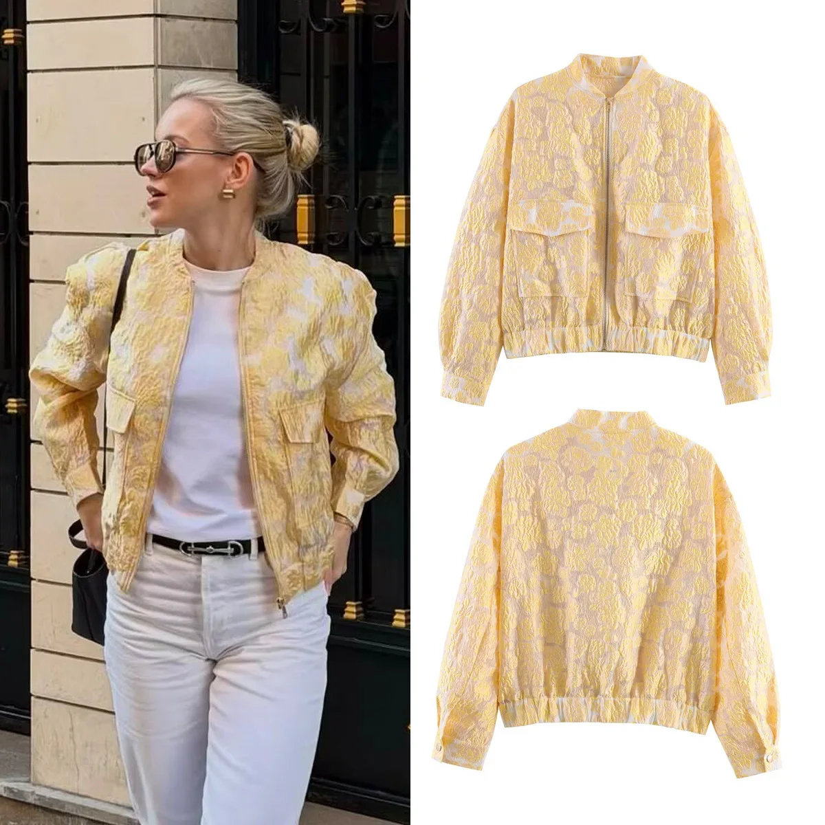 

Withered Women's 2026 Standing Collar Jacquard Pilot Baseball Jacket Jacket For Women Women's Jacket Woman Clothes