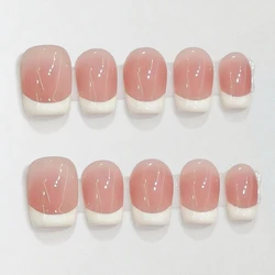 10Pcs Pink Handmade Press On Nails Full Cover Gradual Change Short French Ballerina False Nails Wearable Manicure Nail Tips Art