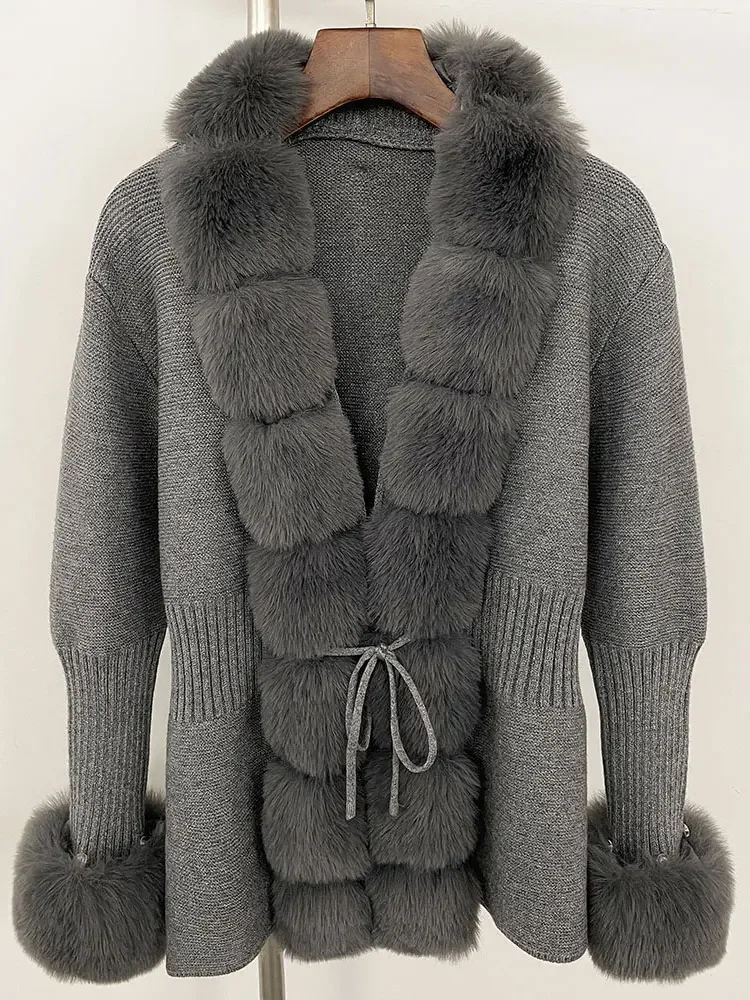 

Новинка 2023 года, весенне-осенний женский вязаный кардиган большого размера, свитер из искусственного меха, куртка из искусственного меха, модный трикотаж, женская одежда