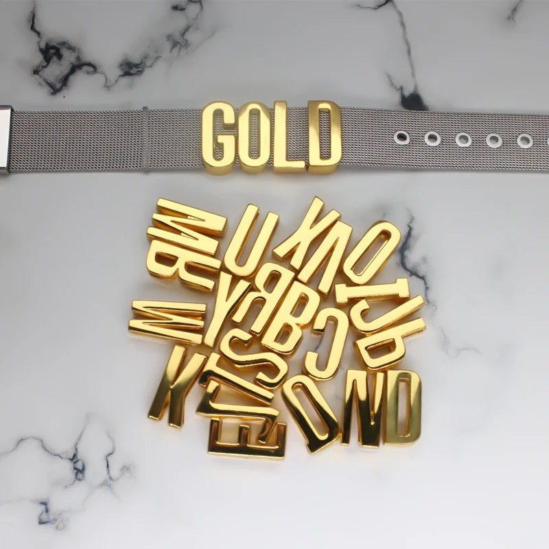 ตัวอักษรภาษาอังกฤษแบบสไลด์สีทอง ขนาดรู 18 มม. 5 ชิ้น/ชุด สำหรับทำสร้อยข้อมือ สร้อยคอสัตว์เลี้ยง และเครื่องประดับ