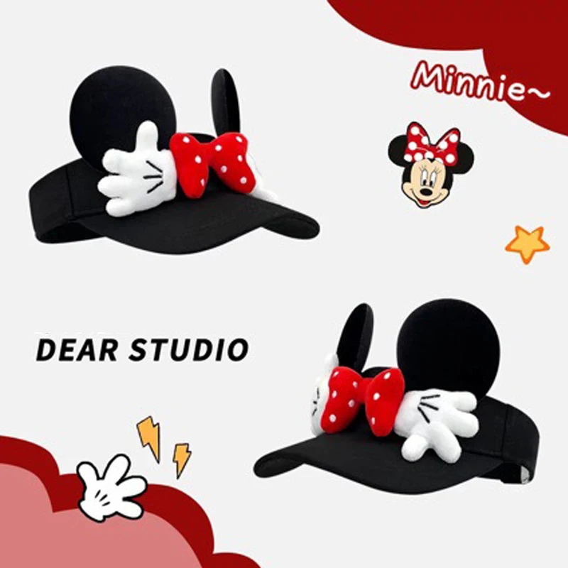 Boné Disney Minnie sem Topo, Figura de Anime, Acessório de Algodão e Poliéster, Viseira Fofa para Meninos e Meninas, Boné de Viagem para Fantasia, Proteção Solar, Presentes