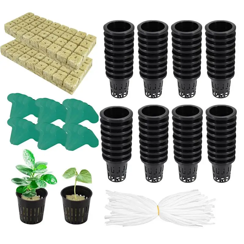 Plant Rock Wool Cubes Planting Garden Hydroponics Cubes Good Water Absorption Hydroponics Mesh Net Cup Kit For Home Garden Yard