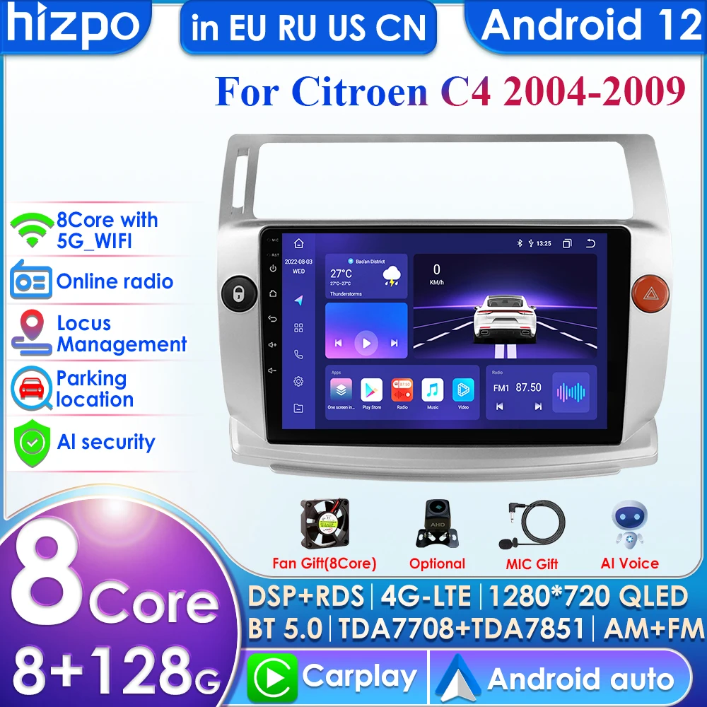 

2din Android Autoradio for Citroen C4 C-Triomphe C-Quatre 2004 - 2014 Car Radio Multimedia Video Player GPS Head Unit Carplay 4G