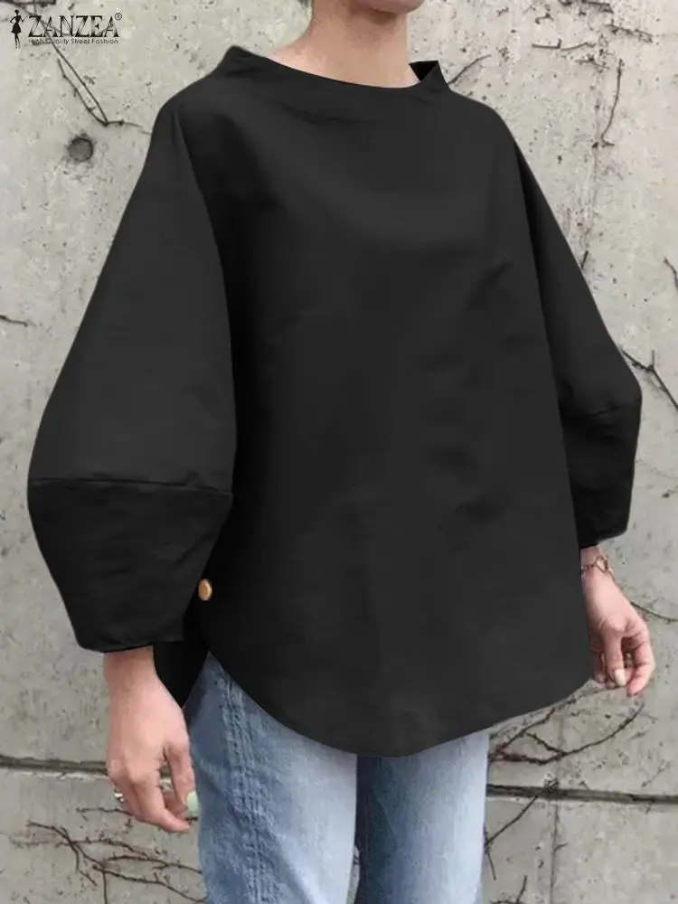 

ZANZEA Streetwear Blouse 2025 Autumn Women Lantern Sleeve Ladies Solid Shirts O-Neck Casual Button Split Elegant Office Lady Top