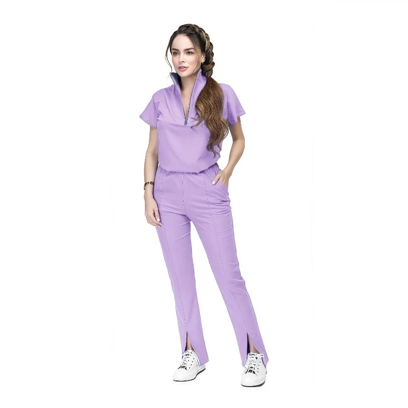 Tunique multicolore de haute qualité, combinaison de travail pour Spa, uniforme d'hôpital pour infirmières, ensembles de gommage pour femmes, ensemble à fermeture éclair, uniformes médicaux à manches courtes