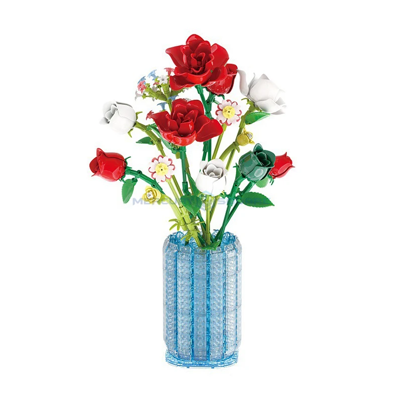 Roses Vase Colorful Flower Model Building Blocks MOC 33801 Ideas Plant Home Decor Plant Collection Bricks DIY Toy Kit Gift Girls