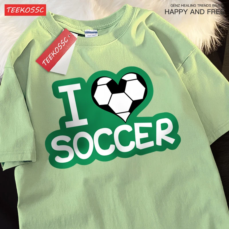 Casual Cotton Mans T-Shirts I Love Soccer Football Heart Design Printing Tops Soft Loose O-Neck Short Sleeve Female Clothes