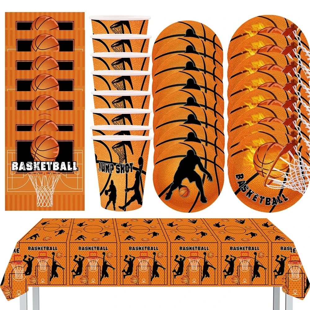 

Basketball Birthday Party Decorations Boys Children Disposable Tableware Set Paper Cups Napkins Plates Banners Tableclother