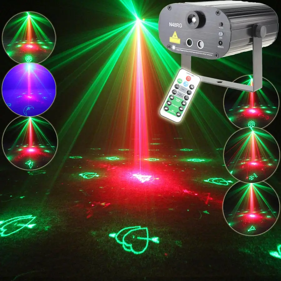 

ESHINY Remote R&G Laser LED Light Bar 24 Christmas Patterns Blue DJ Dance Disco Home Party Effect Projector Lamp T135D3
