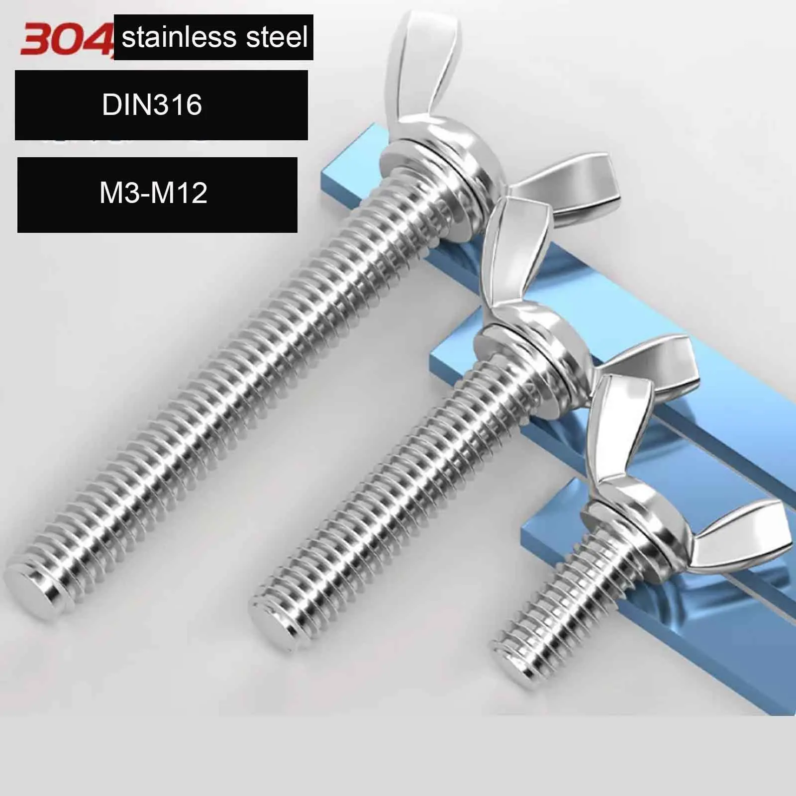 1/5pcs DIN316 304 Stainless Steel Wing Head Thumb Screw Butterfly Type Hand Tighten Bolt M3 M4 M5 M6 M8 M10 M12