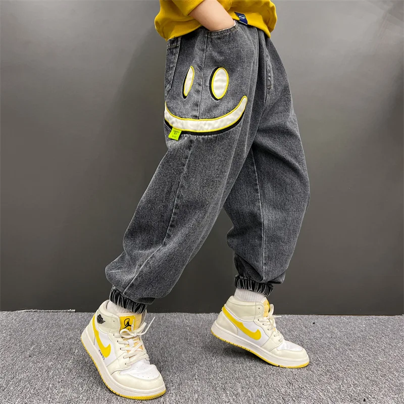 Boys\' Jeans Spring 2024 New Loose Pants Denim Children\'s Handsome Autumn Cartoon Pants 2 3 4 5 6 7 8 9 10 11 12 13 14 Years