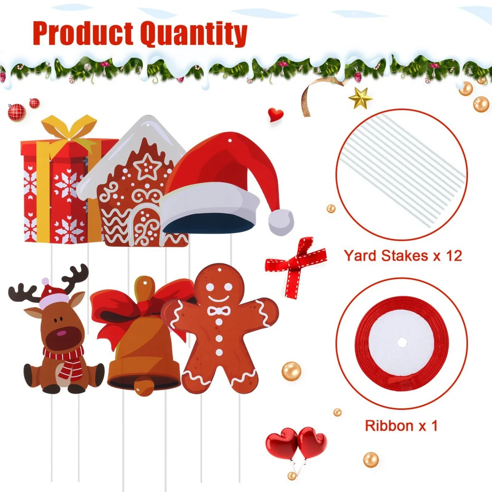 6pcs Christmas Outdoor Patio Sign Candy Gingerbread Man Elk Home Front Door Hanging Ornaments Festival Decoration Supplies