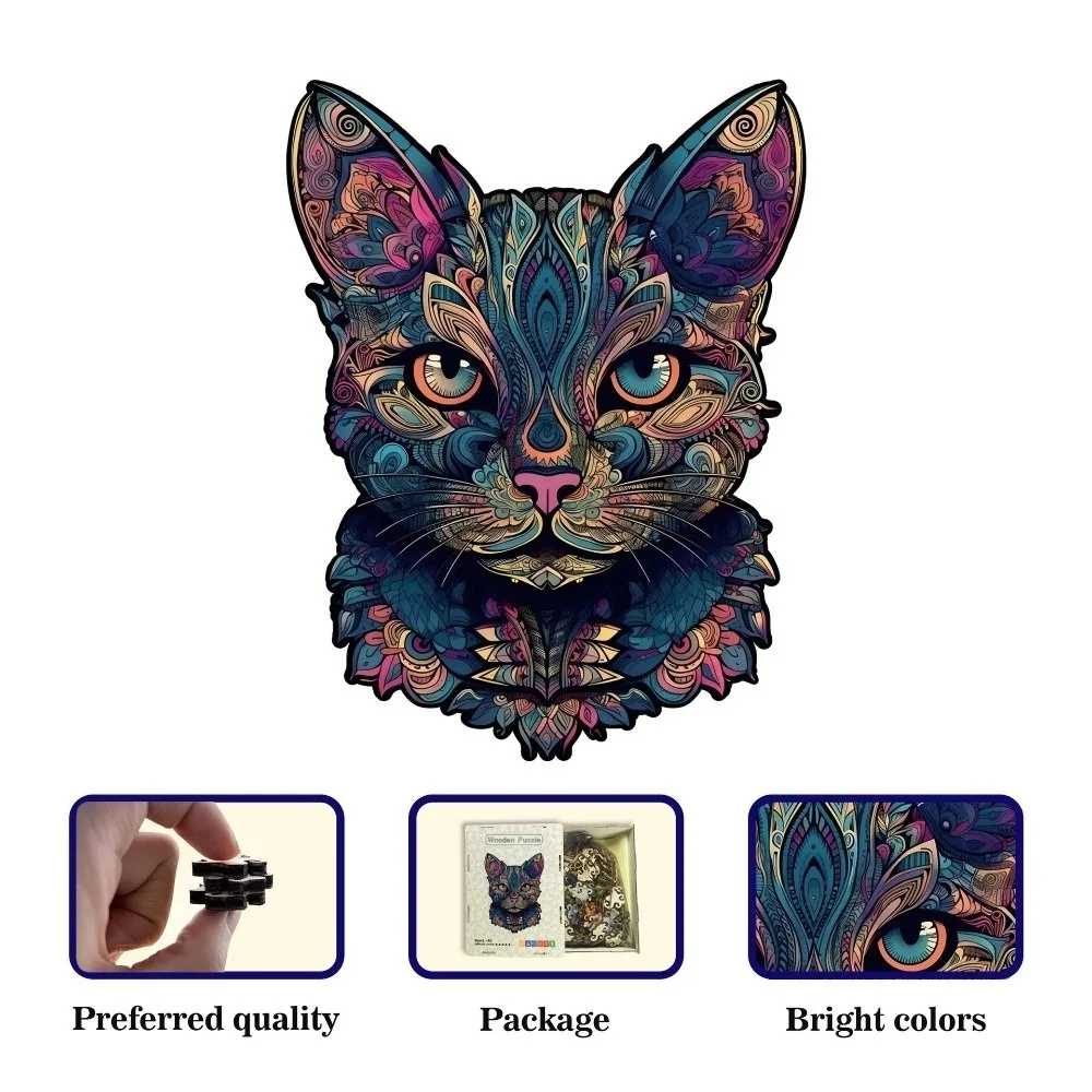 108/178 Pcs Creative 2 Size Cat Jigsaw Puzzle Unique Montessori Thinking Wooden Puzzle Challenging Brain Games Puzzle Education