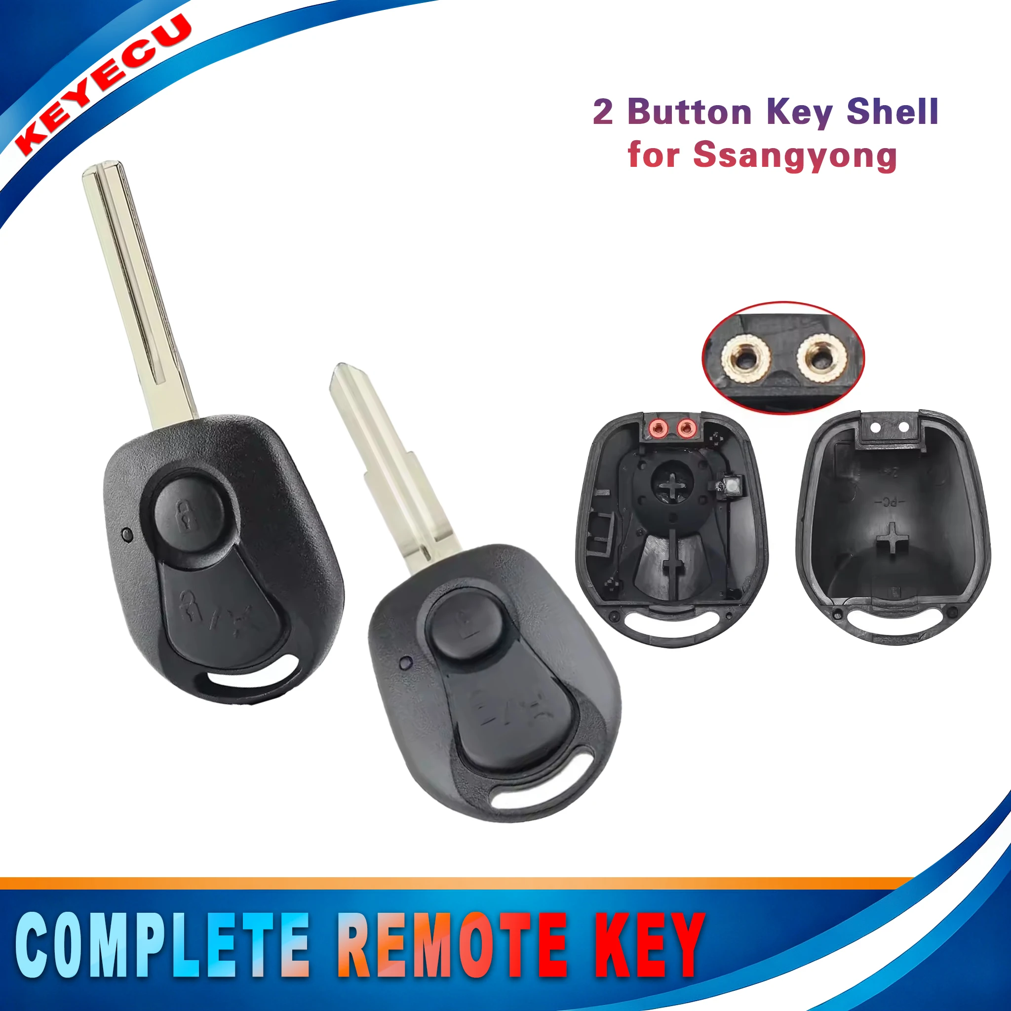 KEYECU Remote Key Shell Case 2 Buttons for Ssangyong Actyon 2006‑2012 Kyron 2005‑2011 Rexton 2006‑2013 Korando C SSY3 SSY4 Blade