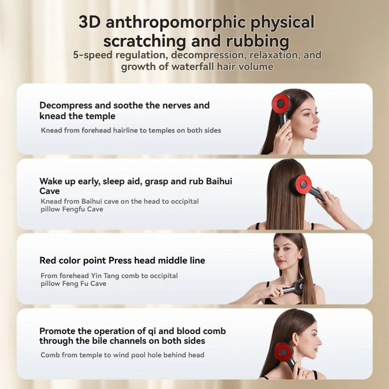مشط تدليك كهربائي بالاهتزاز مدلك الرأس أحمر أزرق أرجواني ثلاثة ألوان علاج بالضوء بصيلات الشعر العميق تجريف العناية بالشعر co