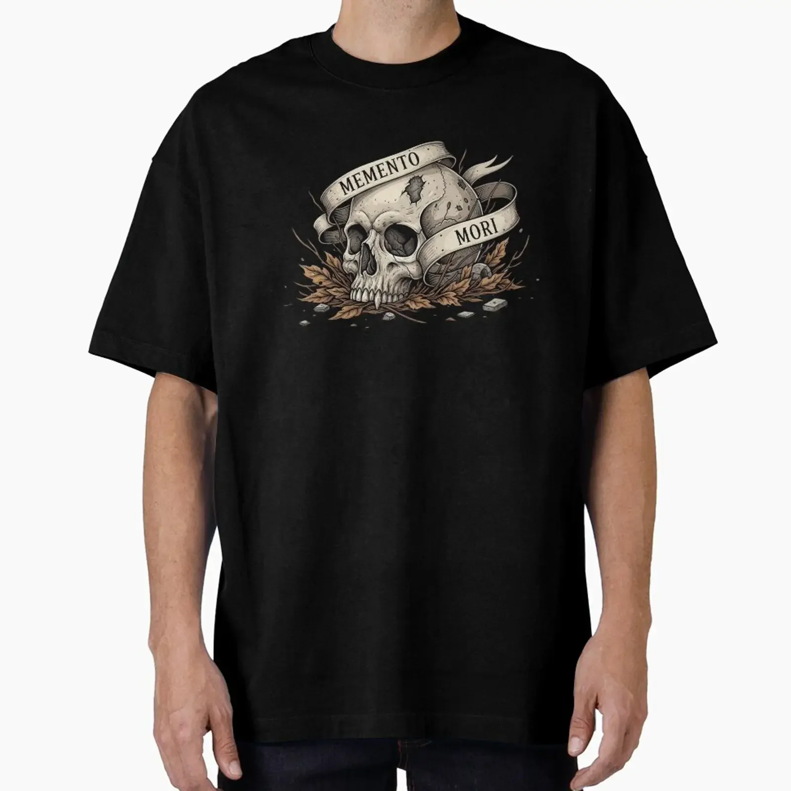 Memento Mori Skull and Dead Leaves designed sold by nuel art vintage Washed Top For Everyday Wear Casual Comfortable Stretched