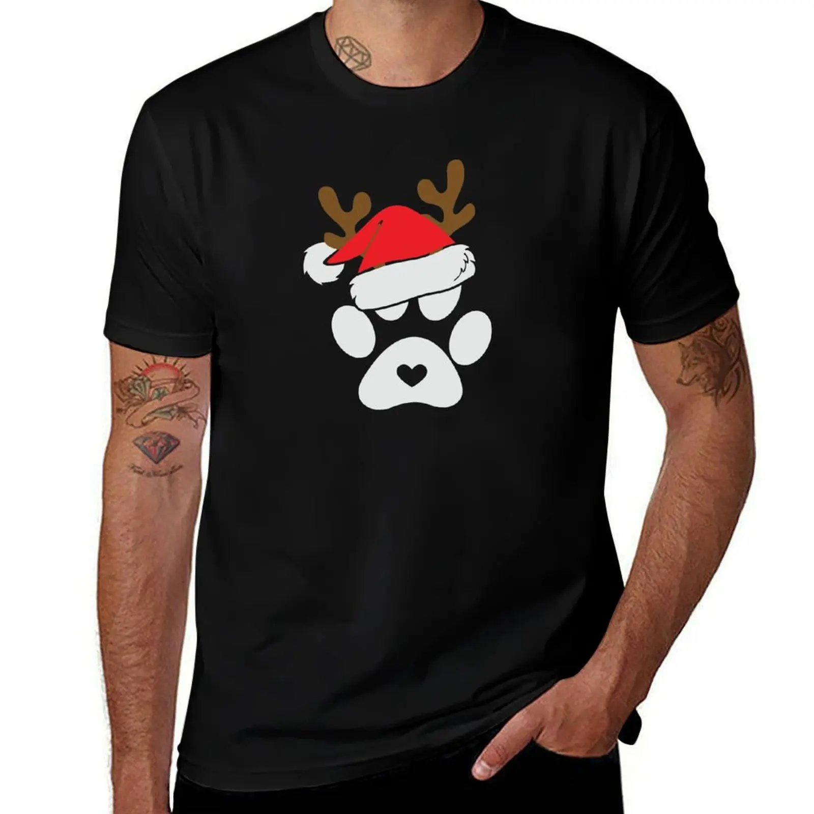 

Paws Print Santa Hat Dog Paws Reindeer Dog Lover Christmas T-Shirt mens graphic t shirts essential t shirt