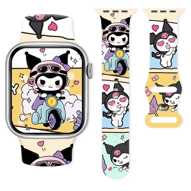 Sanrios Cartoon Kuromi Anime Silicone Straps Series Printed Strap Suitable for Apple S8765432SE Full Series Apple Watch Strap