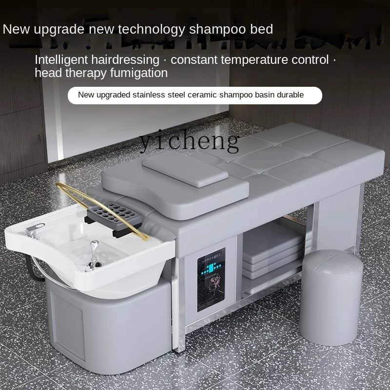 ZF Ceramic Basin Shampoo Chair Barber Shop Beauty Salon Water Circulation Fumigation Shampoo Chair