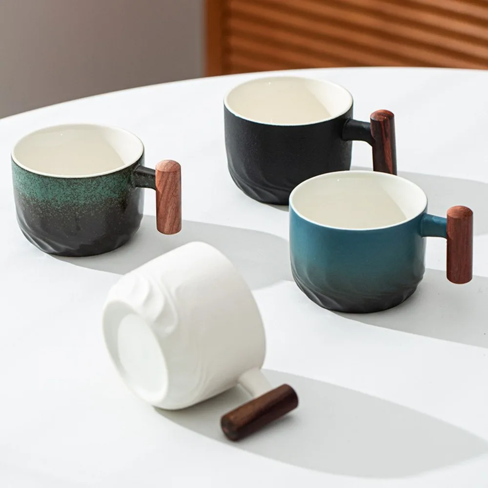 

Creative Ceramic Retro Coffee Cup Wooden Handle Handmade Office Water Cup Kiln Design Filter Tea Mug Home Office