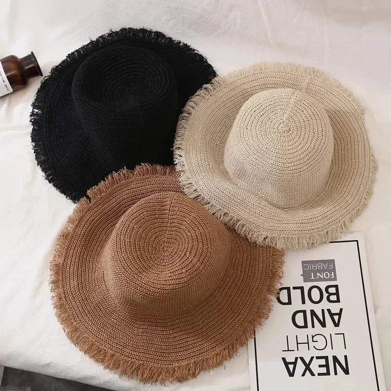 Women Hats Wide Large Beach Solid Color Visor Hat Straw Cap Female Sun Protection Hats Lady Fashion Accessories Creative Gift