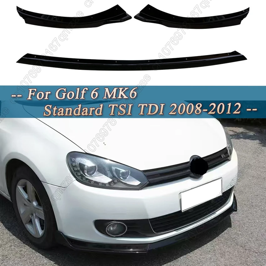 Maxton Style Front Bumper Splitter Lip Diffuser Body Kits Black Spoiler Accessories For Golf 6 MK6 Standard TSI TDI 2008-2012