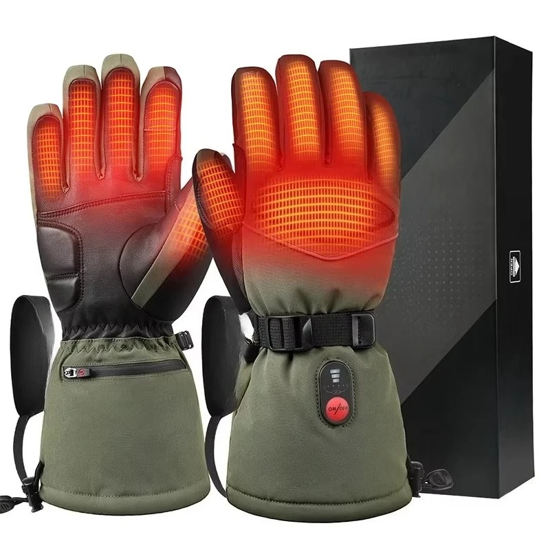 Green 7.4V 3000mAh Outdoor Warm Ski 3m Electrical Gloves Anti-slip Winter Cross Country Durable Waterproof Heated Ski Gloves