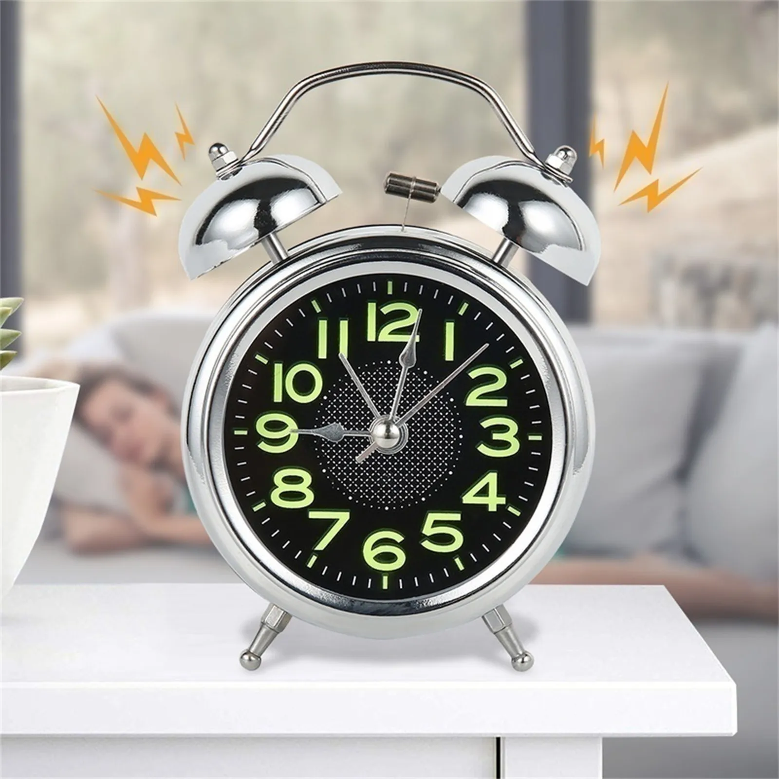 Reloj despertador ruidoso con doble campana de 4 pulgadas, marco de Metal, Esfera luminosa, funciona con batería, despertador de mesa de escritorio para el hogar y la Oficina