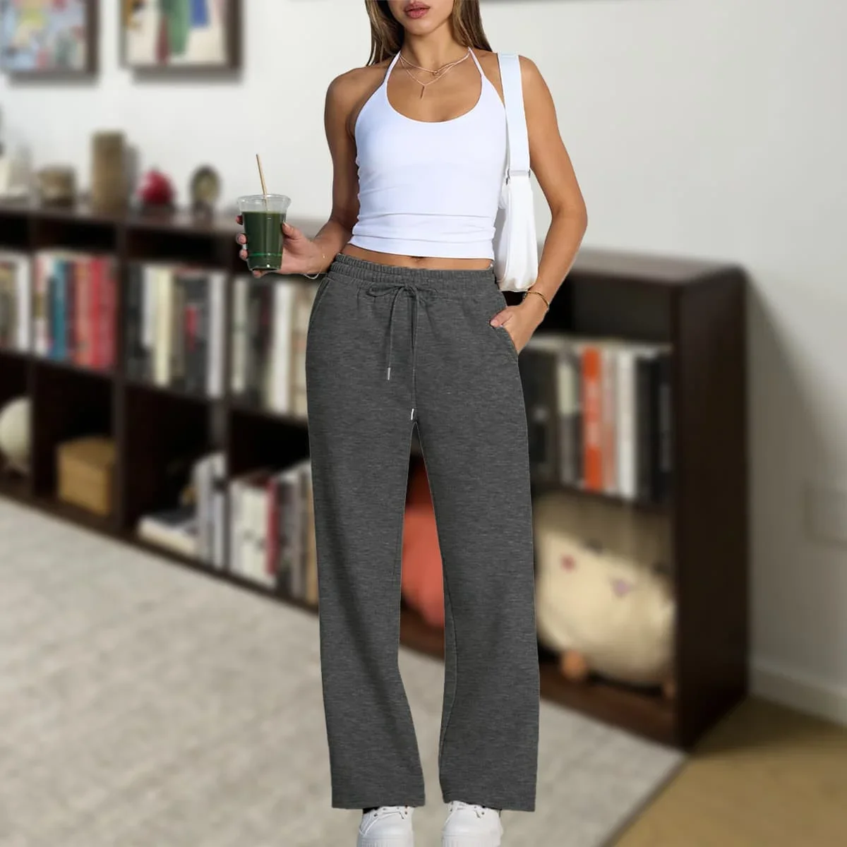 Straight Leg Sweatpants For Women Joggers True To Size Fleece Casual Streetwear Spring Autumn Trousers basics Woman Pants Blank view 4
