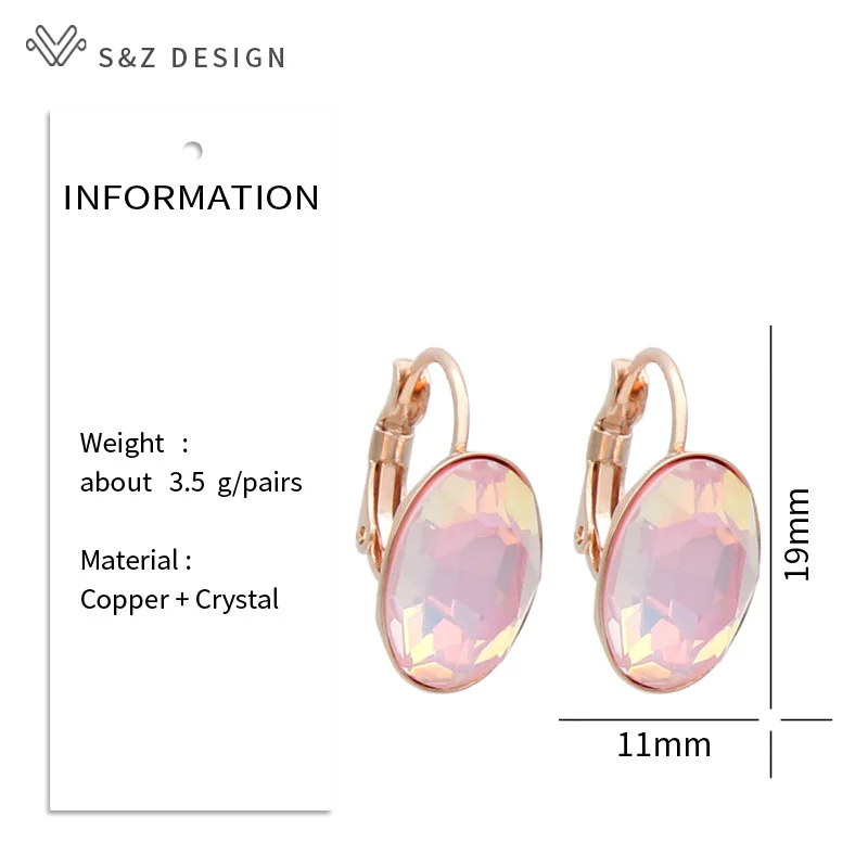 S&Z DESIGN New Fashion 585 Rose Gold Color Egg Shape Crystal Dangle Earrings For Women Wedding Elegant Jewelry Trendy Eardrop