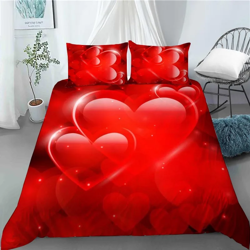 Red Heart Valentine's Day Bedding Set Duvet Cover Bedclothes 180X220CM Comforter Cover With Pillowcase For Kids Home 0506