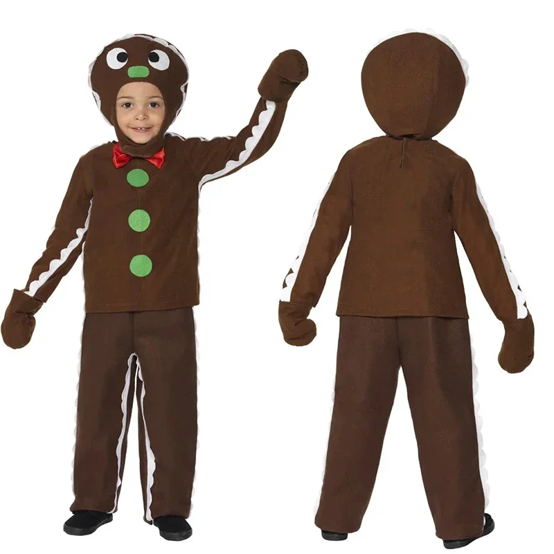 

2024 New Boys Christmas Fancy Dress Up Girls Xmas Outfit Toddler Gingerbread Cookie Costume For Child