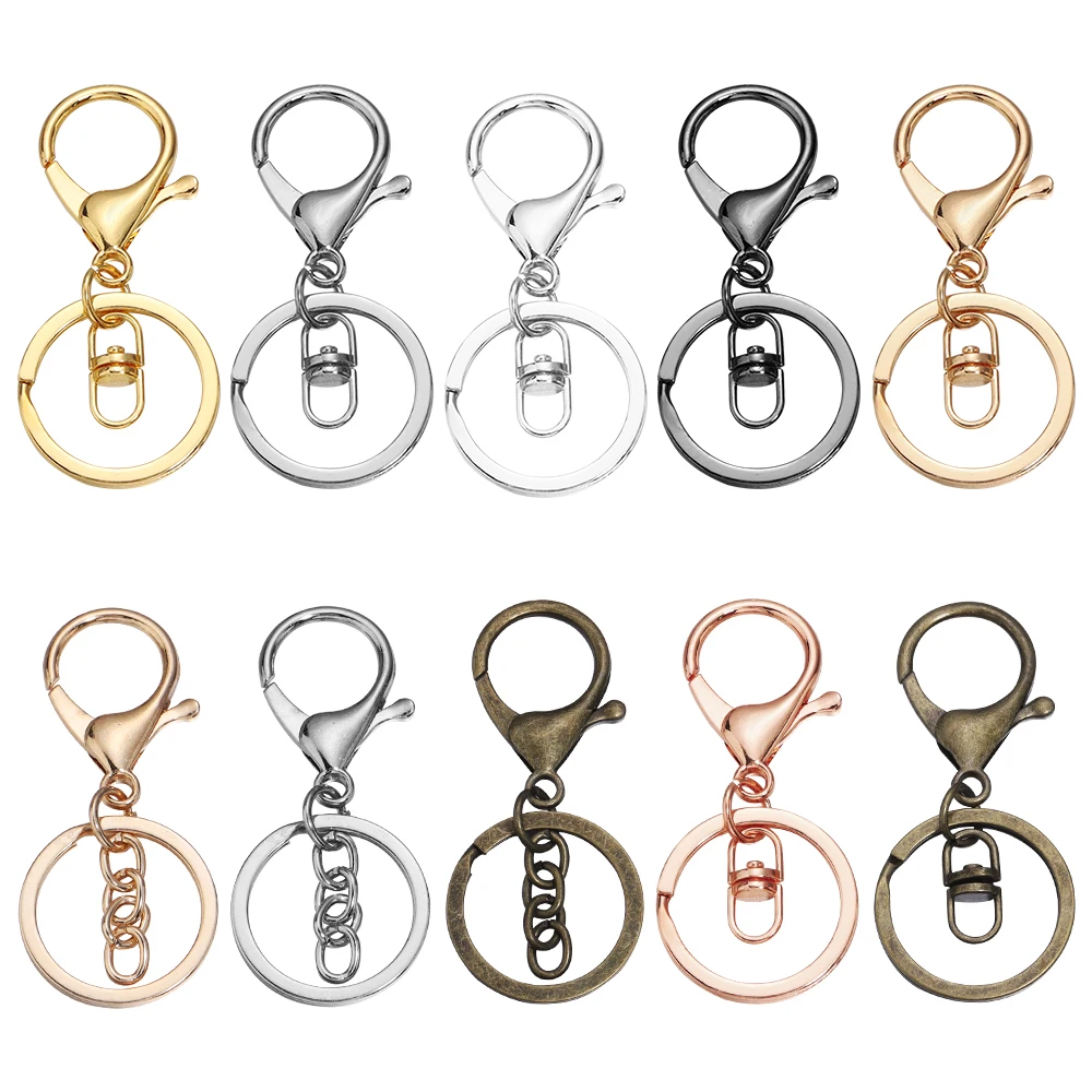 5Pcs/lot Keychain Ring Lobster Clasp Hooks Split Key Ring Swivel Connector keychain Keyrings Hook For Jewelry Making Accessories