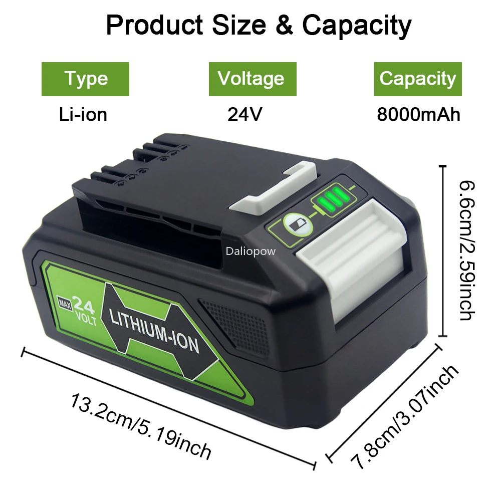 29842 29852 29322 24V 8.0Ah/4.0Ah Li-ion Rechargeable Battery for Greenworks 24V/48V Tools MO24B410 MO48L4211 HT24B210 21342