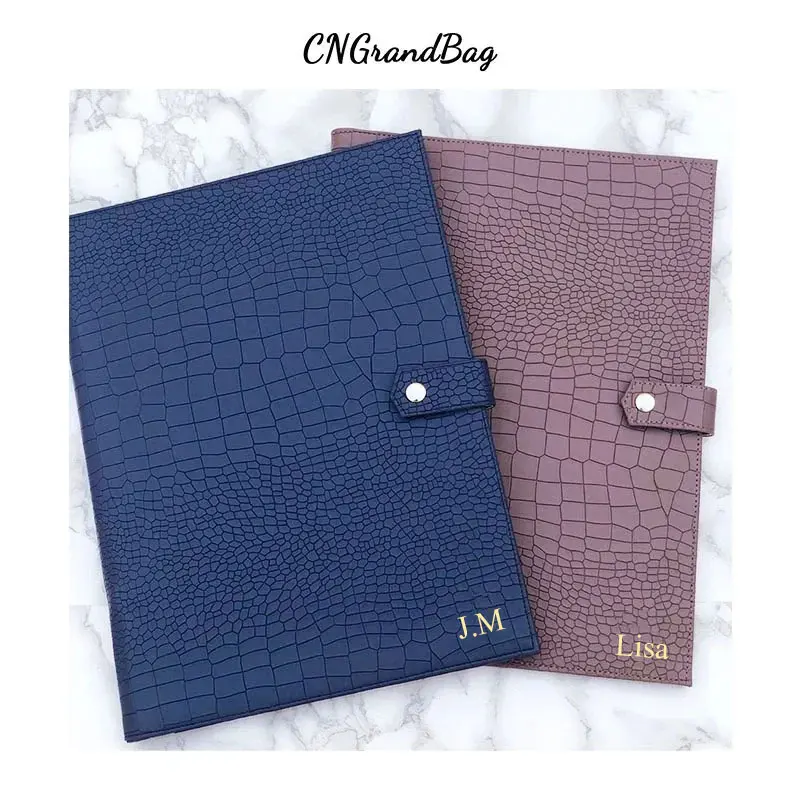 Hot Sale Document Bag Women Crocodile Pattern Pad Folio Top Quality Business A4 File Holder Luxury Porfolio For Ipad Holder